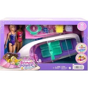 Barbie Mermaid Power Dolls & Boat Play Set, Brand New Age 3+, 10 Pieces, boat